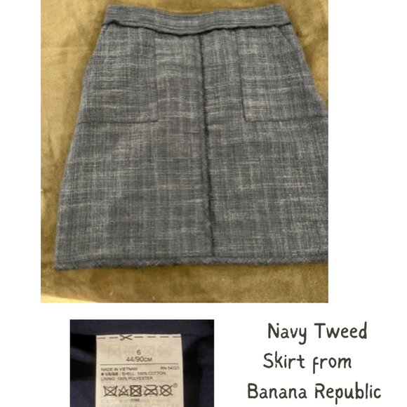 Banana Republic Navy Tweed Skirt Size 6 - Picture 1 of 5